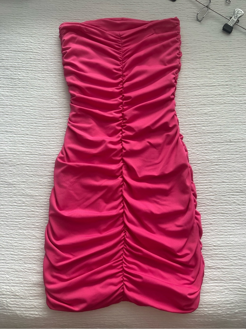 SHEIN Hot Pink Strapless Ruched Mini Dress